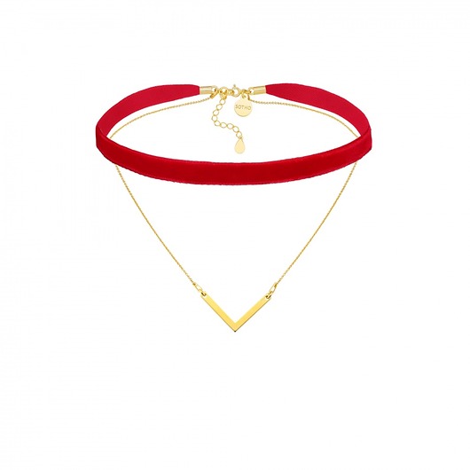 Czerwony aksamitny choker z łańcuszkiem SOTHO
