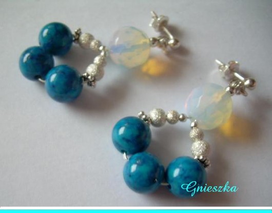 srebrne kolczyki OPAL i TURKUS. gnieszka
