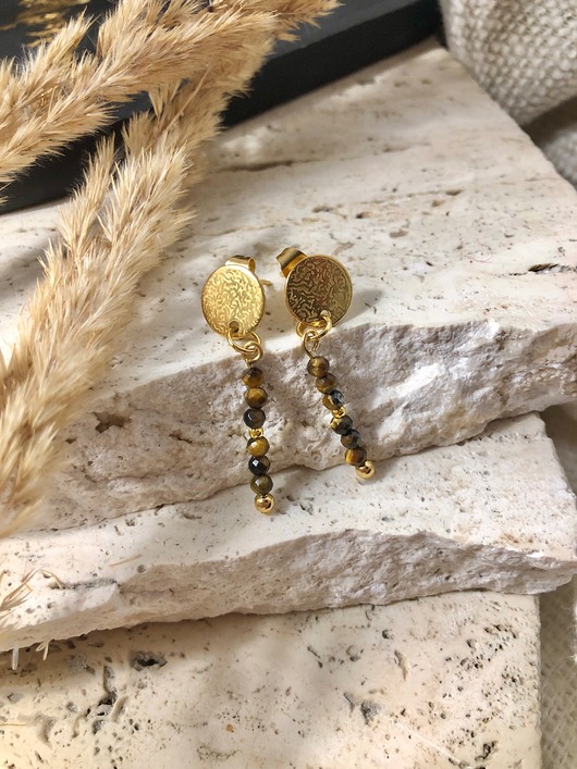 kolczyki z kamieniami Kolczyki tygrysie oko