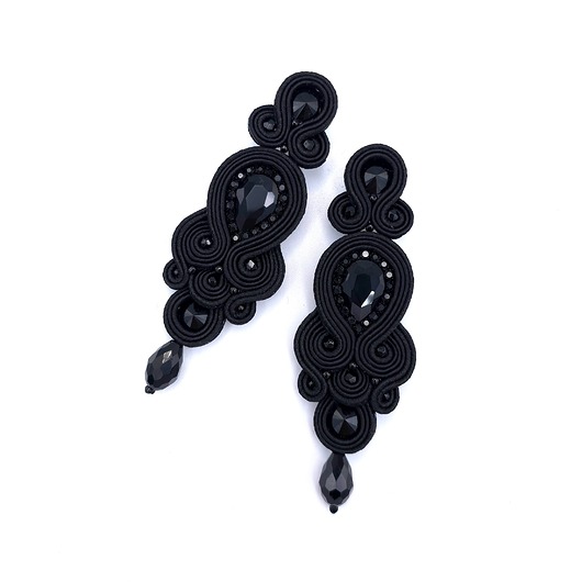 kolczyki soutache Kolczyki sutasz czarne Keira wieczorowe długie eleganckie z kryształkami