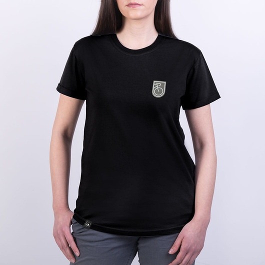 t-shirt damskie Koszulka damska z naszywką odblaskową ROWER czarna