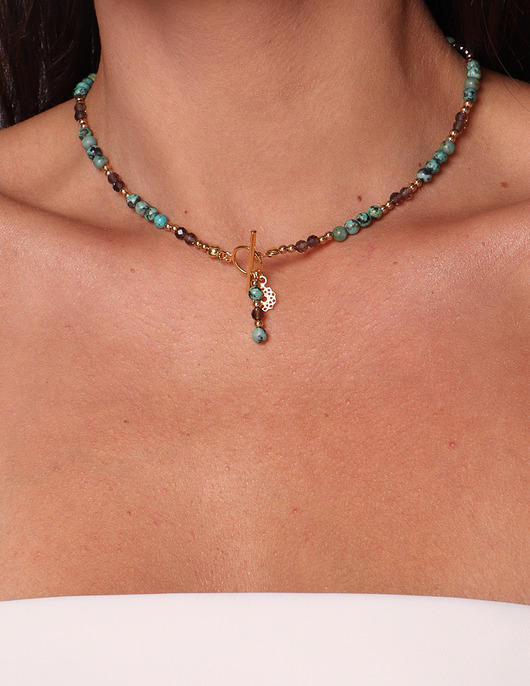 naszyjniki - inne Naszyjnik z kamieni naturalnych turkus afrykański, hematyt i kwarc dymny