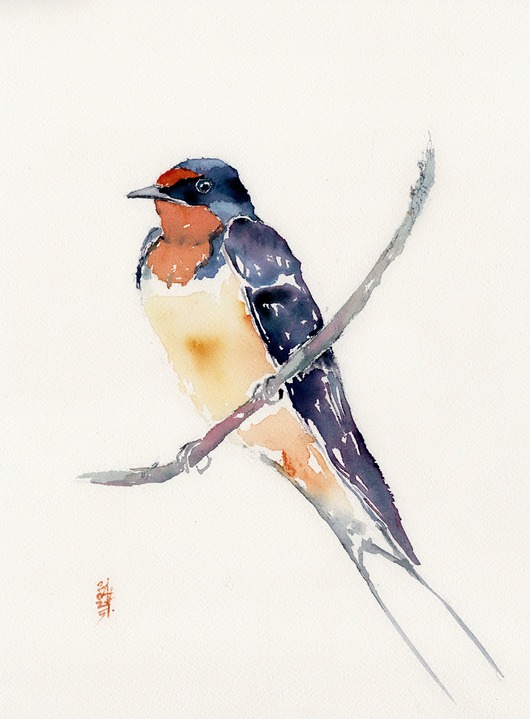 obrazy Oryginalna akwarela. Jaskółka