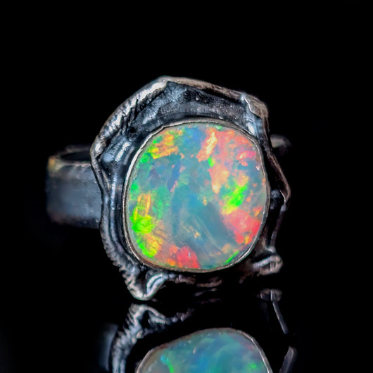 pierścionki srebrne Pierścionek Surowa skała opalu