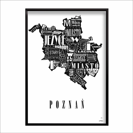 plakaty Mapa - POZNAŃ plakat czarno biały