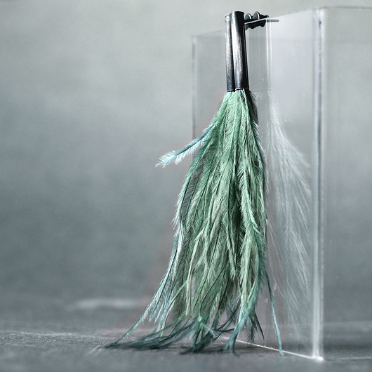 kolczyki wire wrapping Srebrne kolczyki PIÓRA EMU oliwkowe