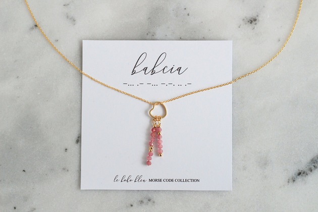 złote naszyjniki BABCIA - Alfabet Morse'a - Birthstone