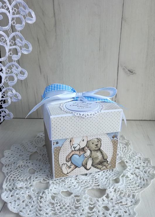 Kartka na chrzest + Exploding box z zabawkami Lulaczkowo