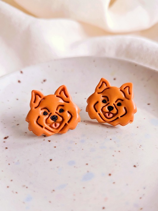 kolczyki z masy plastycznej Kolczyki pieski  Chow chow Szpic Minaturowy pomeranian akcesoria z psami