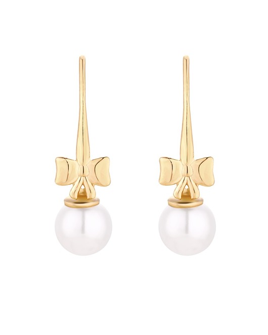 kolczyki pozłacane Złote kolczyki z kokardkami i perłami SWAROVSKI CRYSTAL