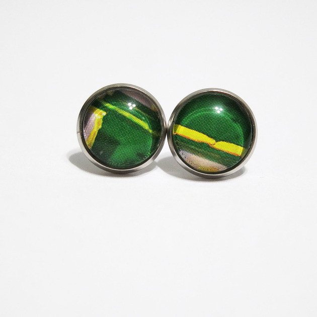 kolczyki szklane Kolczyki - Zielone, żółte - stal