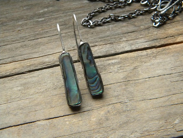 kolczyki wire wrapping Muszla paua  - kolczyki