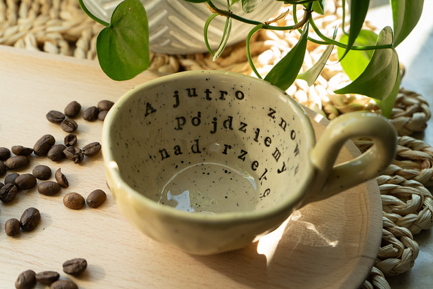 filiżanki Ceramiczna filiżanka espresso handmade z napisem