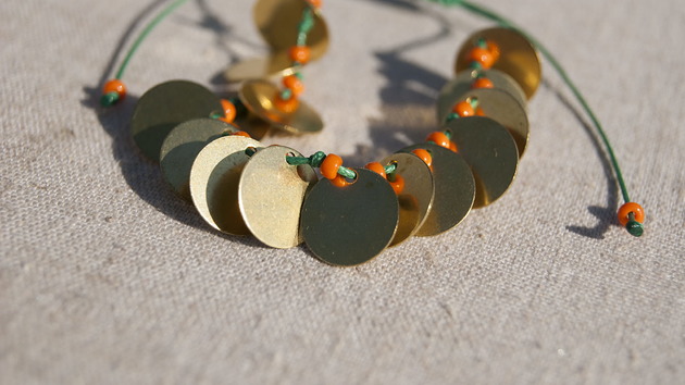 bransoletki na sznurku Bransoletka Discs Emerald Green&Orange