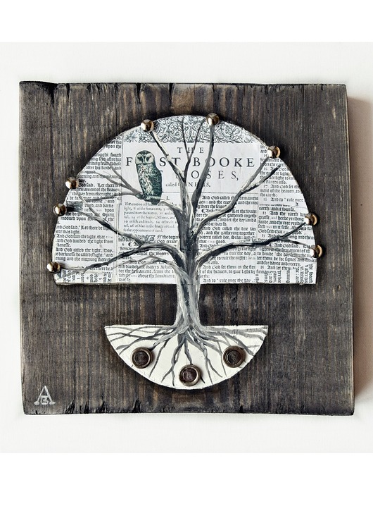 obrazy Drzewo mądrości /2/, obraz malowany na starej desce collage