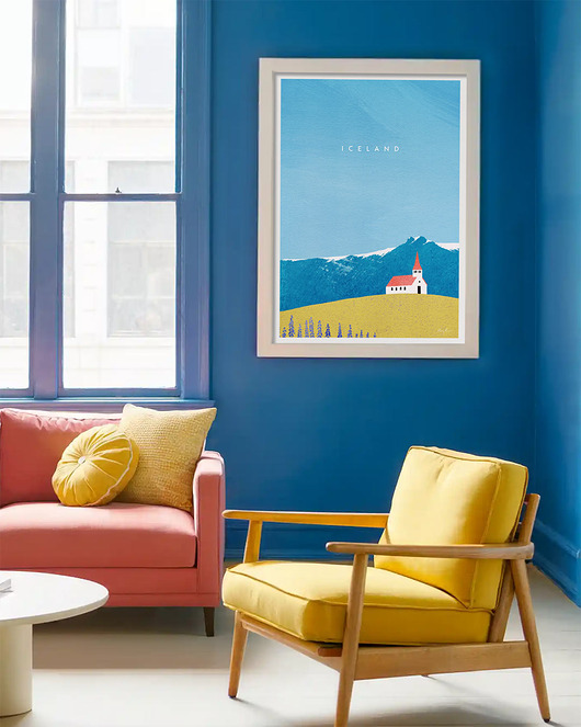 plakaty Islandia - kościół Reyniskirkja z czerwonym dachem - plakat fine art