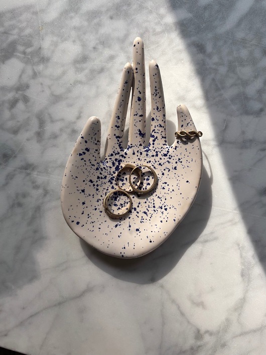 pojemniki na biżuterię Ceramiczna Łapka Handmade Talerzyk na Biżuterię Niebieskie Ciapki