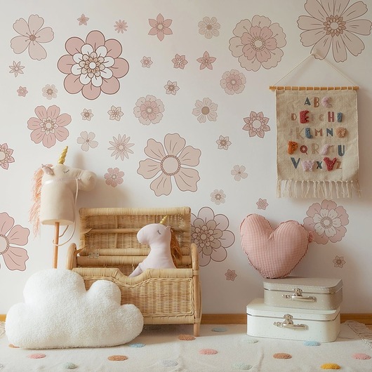 naklejki ścienne do pokoju dziecka Pastelowe różowe stokrotki boho naklejki na ścianę wzór 1