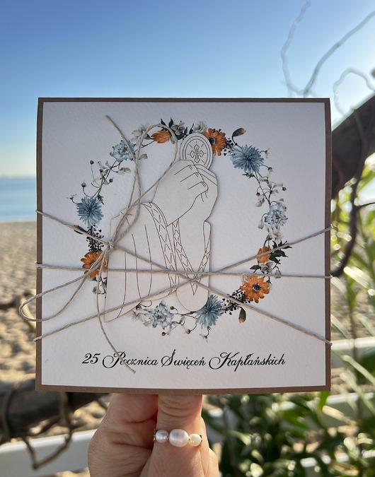 kartki scrapbooking Ręcznie robiona kartka dla księdza z życzeniami na 25 rocznicę