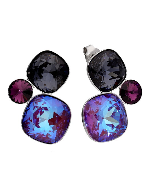 Srebrne potrójne kolczyki Swarovski ciemne kryształy KOM Biżuteria