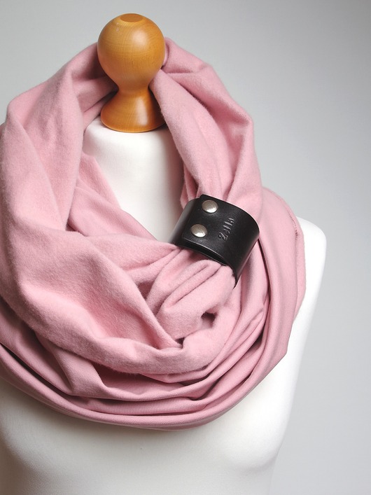 szale damskie Duży gruby zimowy komin damski, KOMIN oversize z zapinką skórzaną