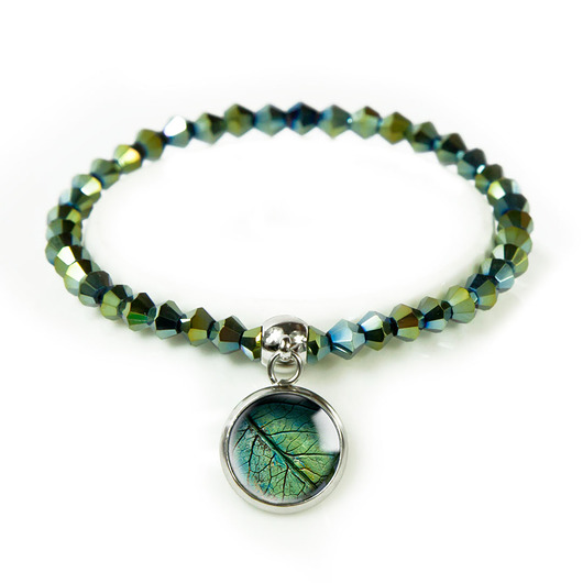 GREEN LEAF bransoletka z koralikami i medalionem muamua design