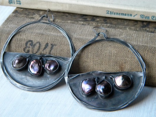 kolczyki wire wrapping kosze z perłami