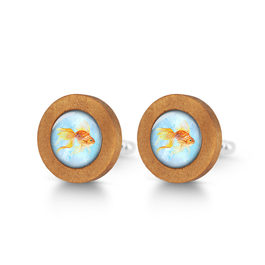 spinki do mankietów Złota rybka - drewniane spinki do mankietów