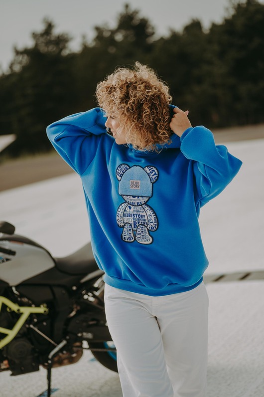 bluza z kapturem damska Bluza oversize Blue Teddy dla mamy i taty