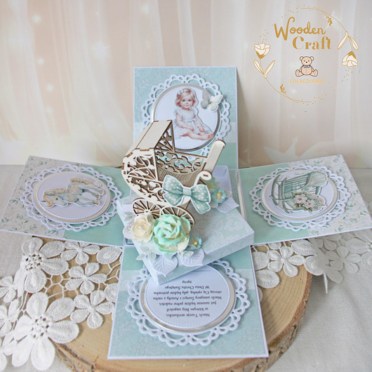 kartki, zaproszenia na chrzest Exploding box chrzest, roczek, narodziny, prezent "Sweetheart1" GOTOWY