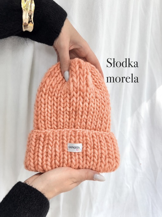 czapki damskie Czapka Lily 100% wełna *słodka morela*