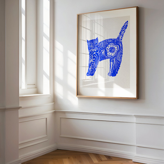 grafiki i ilustracje Cobalt Cat, grafika z kotem, niebieski kot