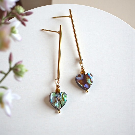 kolczyki z kamieniami Kolczyki SERDUSZKA muszla paua : długie patyczki GOLD