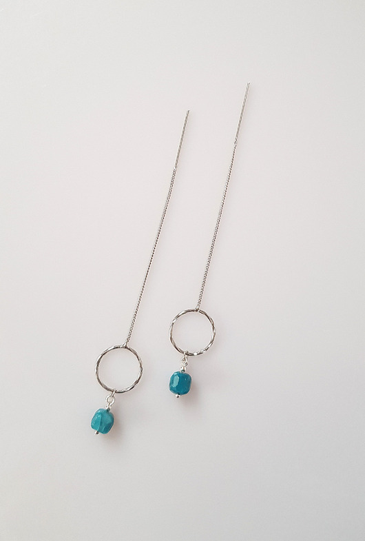 kolczyki z kamieniami Kolczyki srebrne z apatytem Blue Long Spin