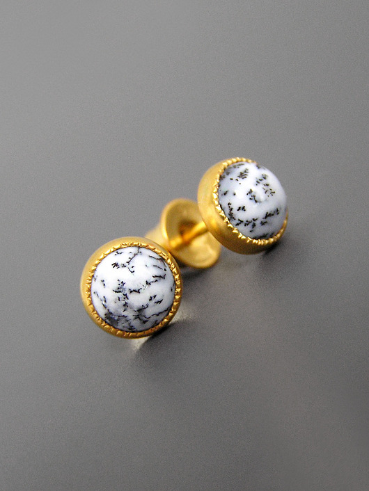 kolczyki pozłacane Kolczyki z agatami dendrytowymi, srebro pozłacane