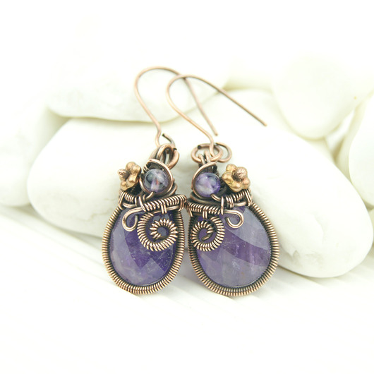 kolczyki wire wrapping Kolczyki z ametystem