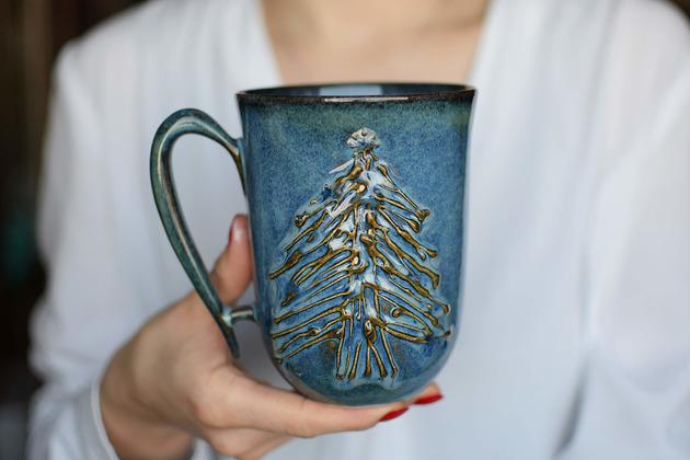 kubki Kubek z Choinką Ceramiczny Morski 550 ml