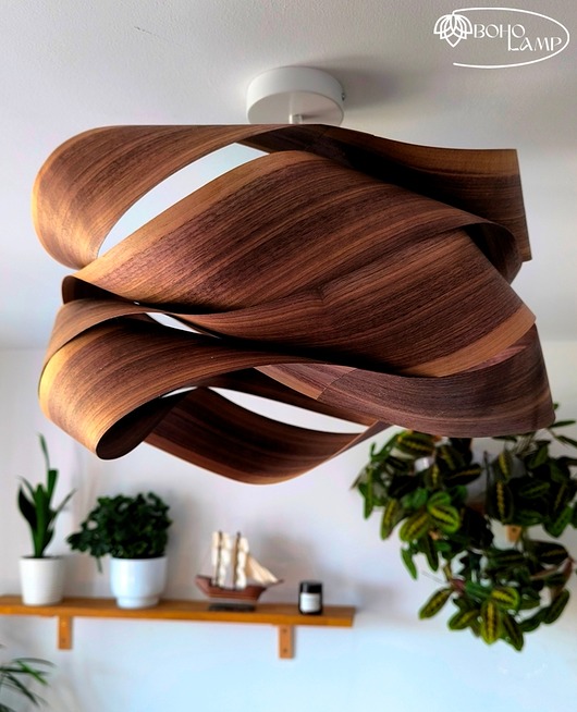 lampy wiszące Falowana lampa wisząca z orzecha amerykańskiego AURORA L