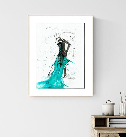 grafika 30x40 cm wykonana ręcznie, turkusowy Krystyna Siwek Art