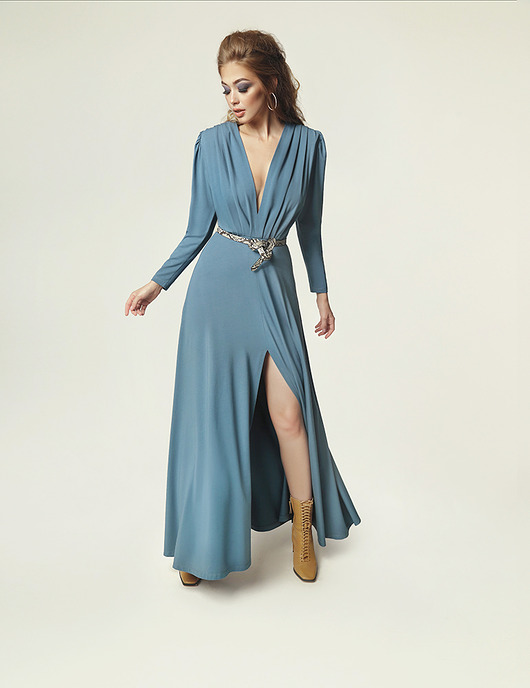 sukienki maxi damskie Sukienka Pat - brudny niebieski