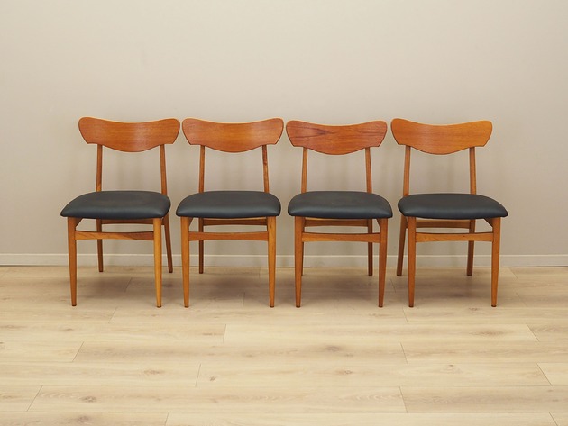 krzesła Komplet czterech krzeseł, duński design, lata 70, produkcja: Dania