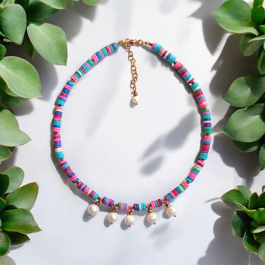 korale SUMMER COLLECTION naszyjnik : duże perły i kolorowa lawa