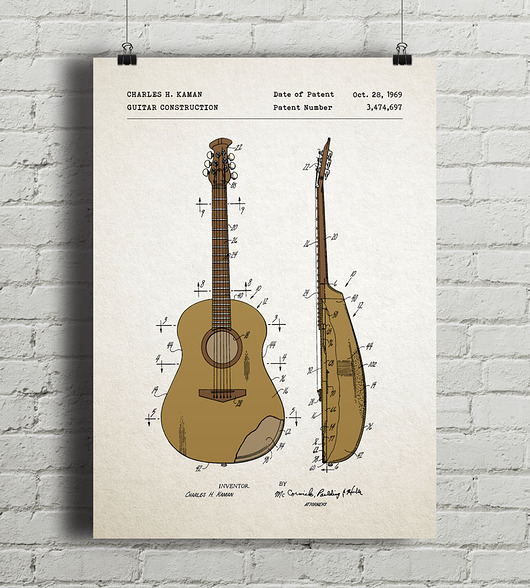 plakaty Gitara - patent - plakat vintage