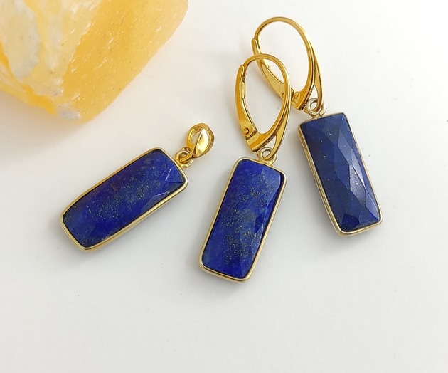 -Perseidy- kolczyki srebrne i zawieszka z lapis lazuli Studio Gazela