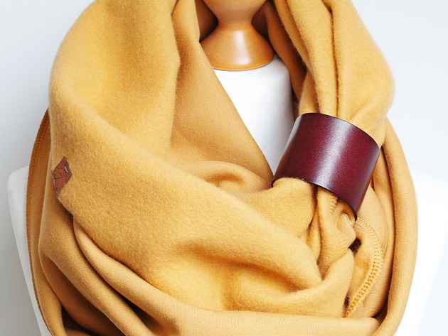 szale damskie Duży gruby zimowy komin damski, KOMIN oversize z zapinką skórzaną