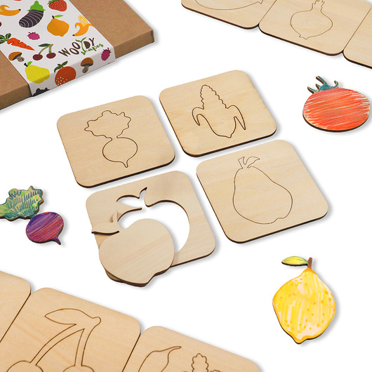 klocki i zabawki drewniane Szablony drewniane dla dzieci // Zestaw 20 szt. // OWOCE I WARZYWA