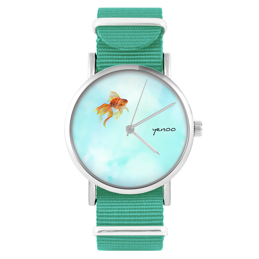 zegarki damskie Zegarek - Złota rybka - turkusowy, nylonowy