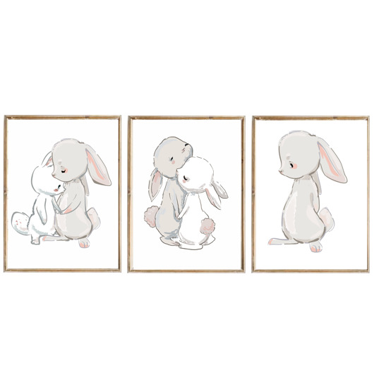 obrazy i plakaty do pokoju dziecięcego Zestaw 3 plakatów obrazków  Cute Bunny A3 PZ