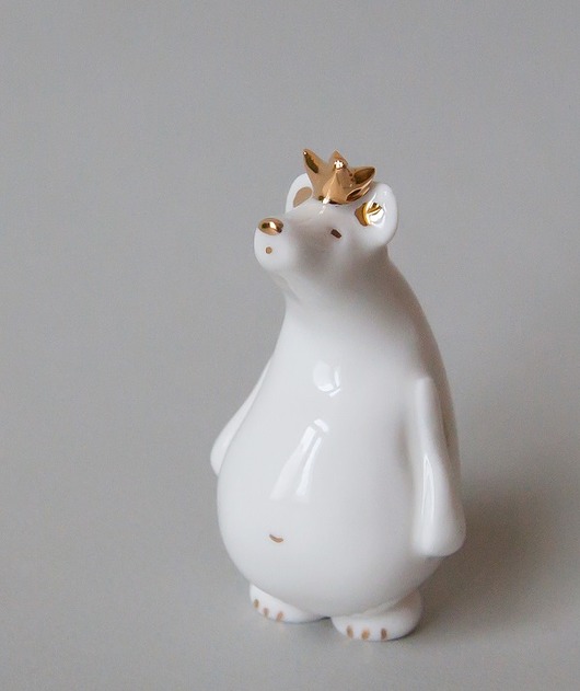 figurki i rzeźby Porcelanowy Niedźwiedź w koronie