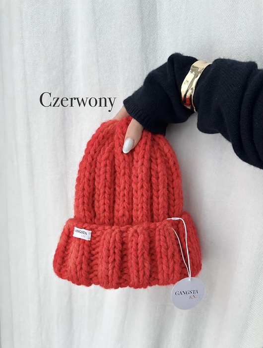 czapki damskie Czapka Nordic 100% wełna *czerwony*